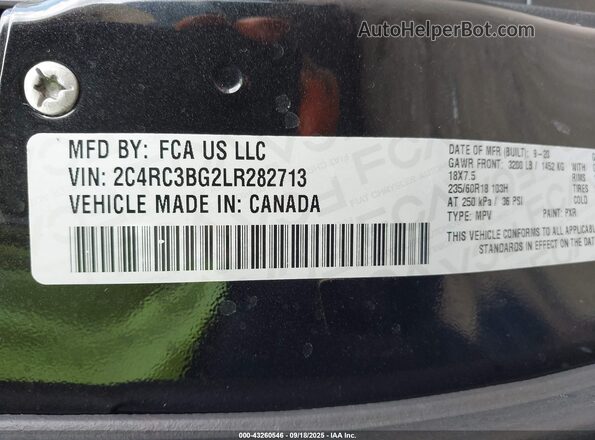 2C4RC3BG2LR282713 2020 CHRYSLER PACIFICA Black Vista del compartimento del motor