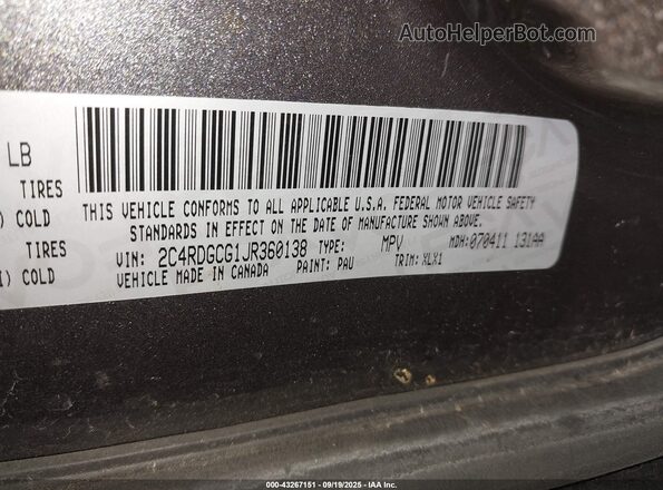 2C4RDGCG1JR360138 2018 DODGE GRAND CARAVAN Gray ძრავის განყოფილების ხედი