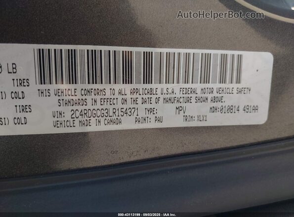 2C4RDGCG3LR154371 2020 DODGE GRAND CARAVAN Gray Engine compartment view