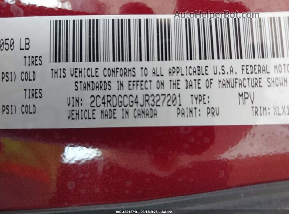 2C4RDGCG4JR327201 2018 DODGE GRAND CARAVAN Red 