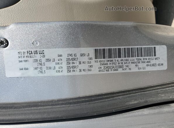 2C4RDGCG4LR153665 2020 DODGE GRAND Silver Շարժիչի բաժամունքի տեսք