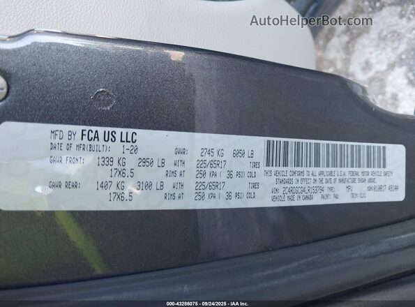 2C4RDGCG4LR153794 2020 DODGE GRAND CARAVAN Gray Vista del compartimento del motor