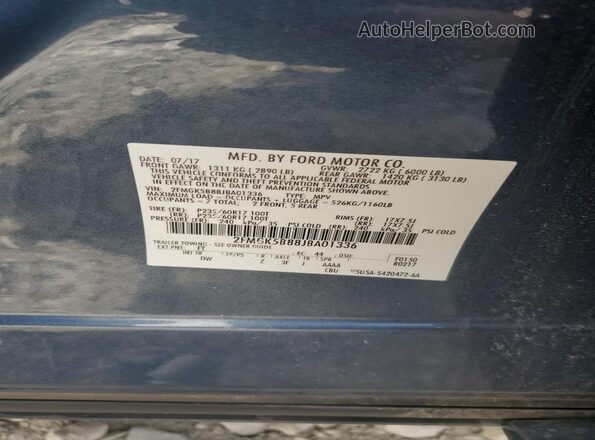 2FMGK5B88JBA01336 2018 FORD FLEX Blue 