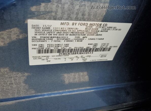 2FMGK5B89JBA10515 2018 FORD FLEX Blue 
