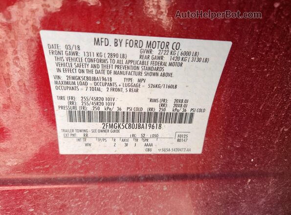 2FMGK5C80JBA19618 2018 FORD FLEX Red 