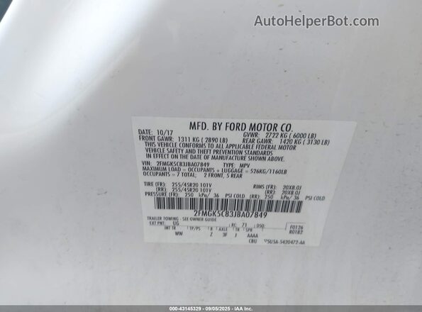 2FMGK5C83JBA07849 2018 FORD FLEX Белый 