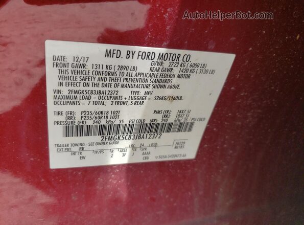 2FMGK5C83JBA12372 2018 FORD FLEX Red 