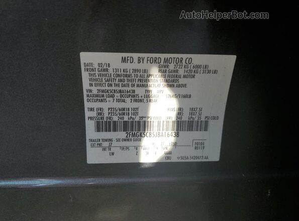 2FMGK5C85JBA16438 2018 FORD FLEX Серый 