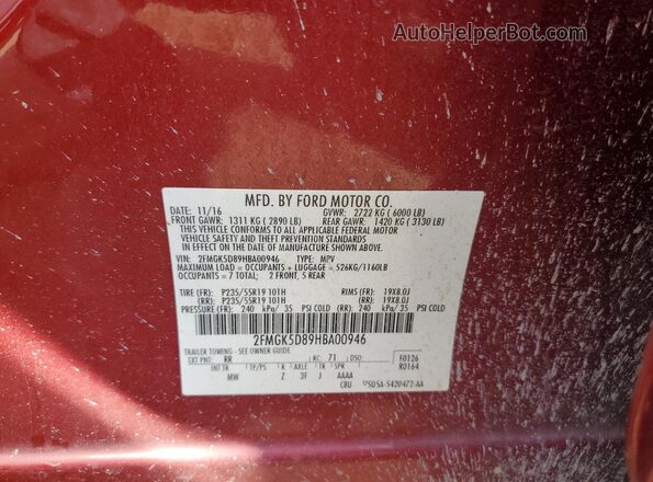 2FMGK5D89HBA00946 2017 FORD FLEX Red 