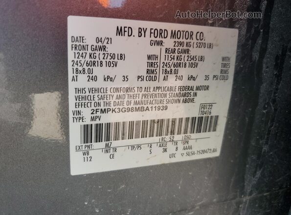 2FMPK3G98MBA11939 2021 FORD EDGE Gray 