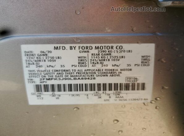 2FMPK3J90LBA89428 2020 FORD EDGE Silver Вид підкапотного простору