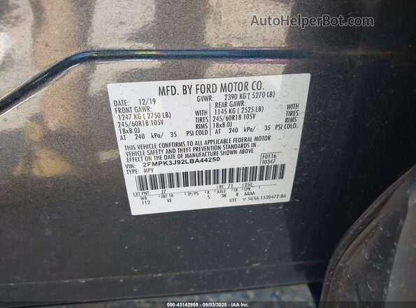 2FMPK3J92LBA44250 2020 FORD EDGE Gray Շարժիչի բաժամունքի տեսք
