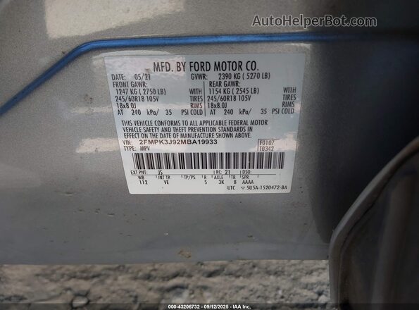 2FMPK3J92MBA19933 2021 FORD EDGE Silver Շարժիչի բաժամունքի տեսք