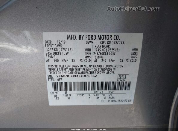 2FMPK3J9XLBA50362 2020 FORD EDGE Silver Շարժիչի բաժամունքի տեսք