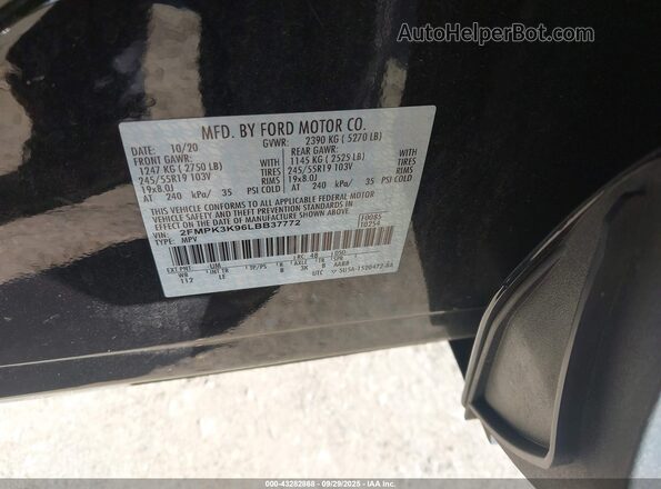 2FMPK3K96LBB37772 2020 FORD EDGE Black Вид підкапотного простору