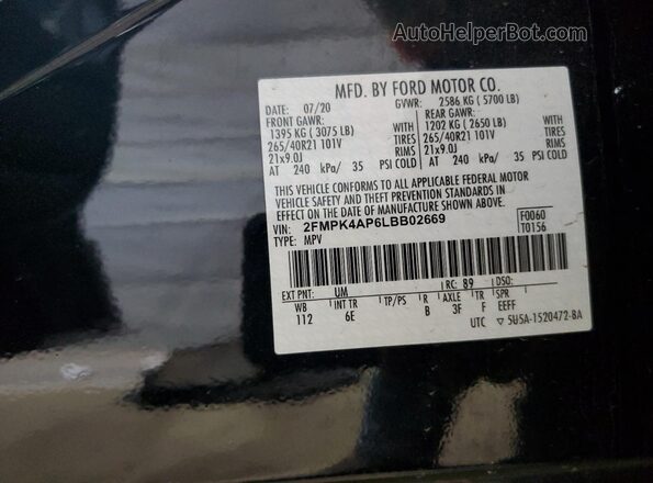 2FMPK4AP6LBB02669 2020 FORD EDGE Black Панорамний вид салону 360°