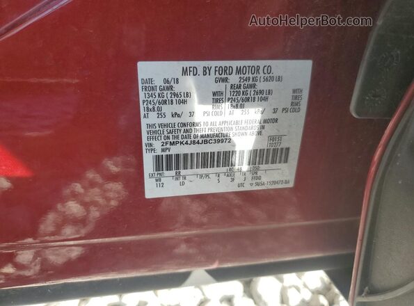2FMPK4J84JBC39972 2018 FORD EDGE Red 
