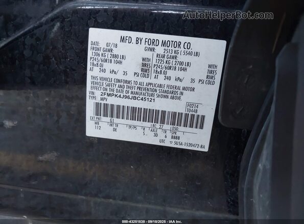 2FMPK4J96JBC45121 2018 FORD EDGE Black Engine compartment view