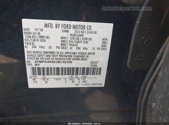 2FMPK4K90JBC42309 2018 FORD EDGE Black 