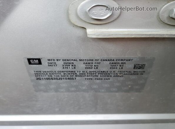 2G1105S30J9104657 2018 CHEVROLET IMPALA Серебряный 