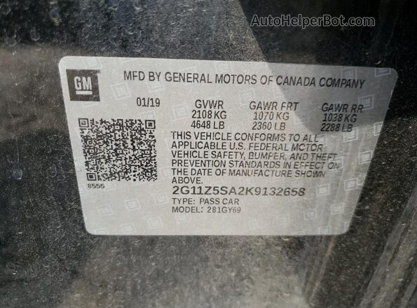 2G11Z5SA2K9132658 2019 CHEVROLET IMPALA Black Widok komory silnika