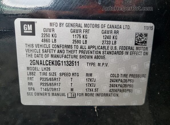 2GNALCEK0G1132611 2016 CHEVROLET EQUINOX Black VIN sticker view