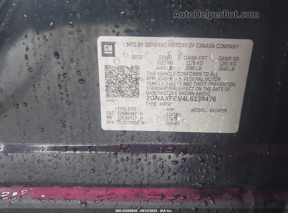 2GNAXFEV4L6139476 2020 CHEVROLET EQUINOX Black ძრავის განყოფილების ხედი