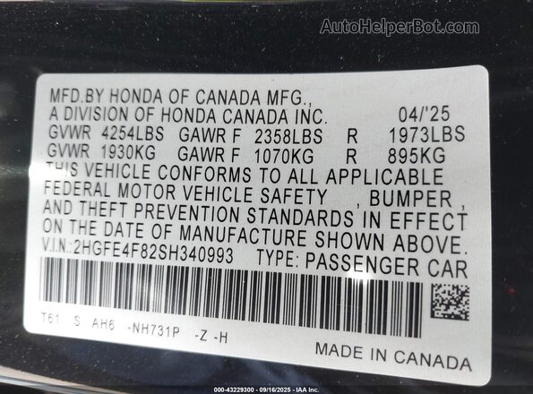 2HGFE4F82SH340993 2025 HONDA CIVIC HYBRID Black 