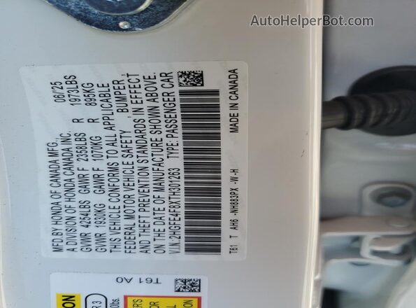 2HGFE4F8XTH301263 2026 HONDA CIVIC Белый 