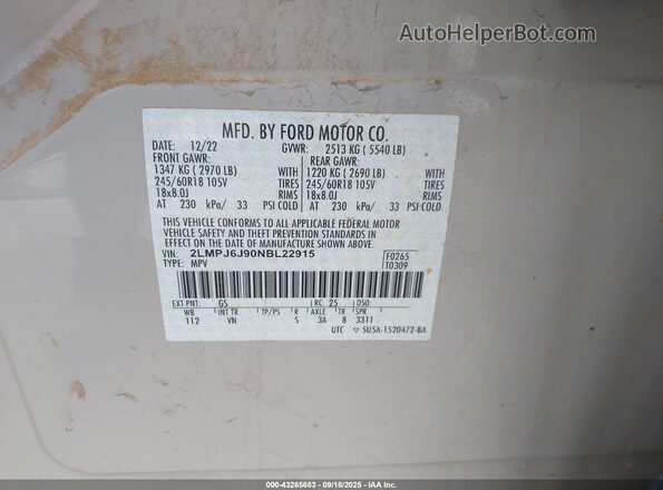 2LMPJ6J90NBL22915 2022 LINCOLN NAUTILUS Cream Շարժիչի բաժամունքի տեսք