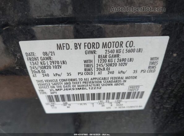 2LMPJ6K93MBL12232 2021 LINCOLN NAUTILUS Black 