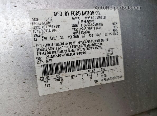 2LMPJ6KR0JBL14810 2018 LINCOLN MKX Silver 