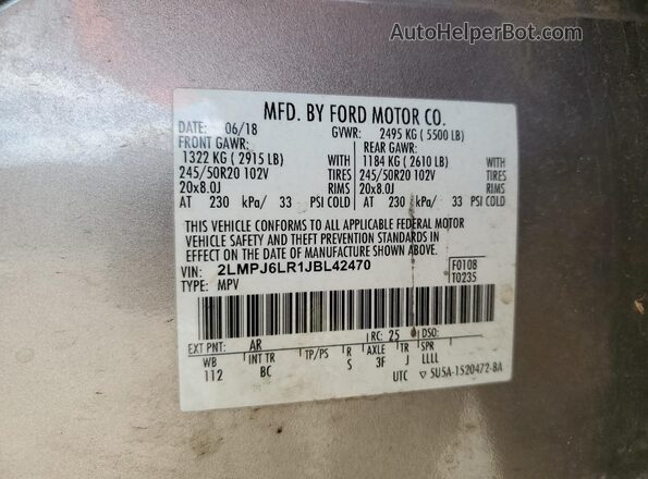 2LMPJ6LR1JBL42470 2018 LINCOLN MKX Золотой 
