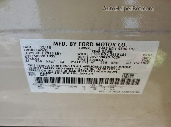2LMPJ6LRXJBL29121 2018 LINCOLN MKX Beige 