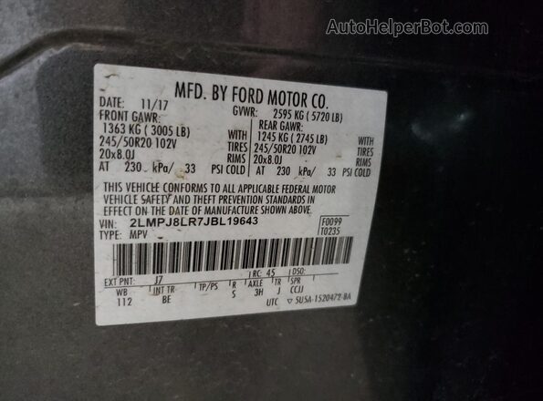 2LMPJ8LR7JBL19643 2018 LINCOLN MKX Gray 