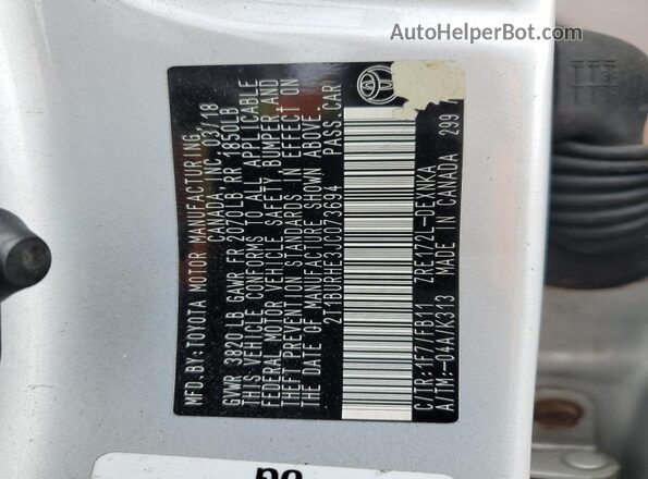 2T1BURHE3JC073694 2018 TOYOTA LL Silver 
