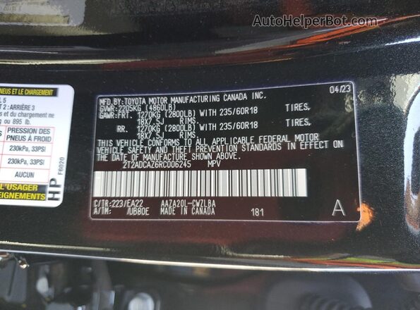 2T2ADCAZ6RC006245 2024 LEXUS NX Black VIN sticker view