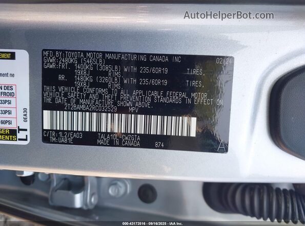 2T2BAMBA2RC032529 2024 LEXUS RX 350 Silver Engine compartment view