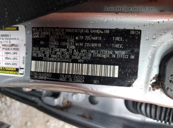 2T2BAMBA5RC046442 2024 LEXUS RX Silver Widok naklejki z numerem VIN