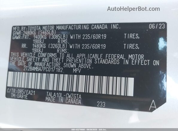 2T2BAMBA7PC017182 2023 LEXUS RX 350 White Շարժիչի բաժամունքի տեսք