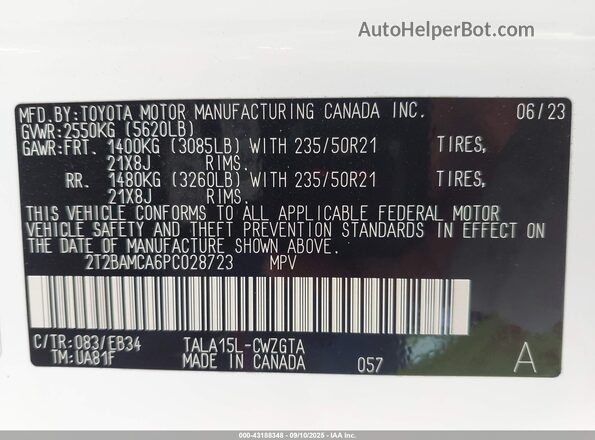 2T2BAMCA6PC028723 2023 LEXUS RX 350 White Engine compartment view