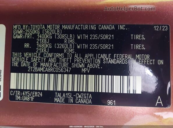 2T2BAMCA8RC056347 2024 LEXUS RX 350 Brown Widok komory silnika