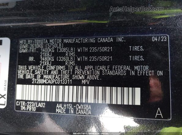 2T2BBMCA0PC013311 2023 LEXUS RX Black Vista del compartimento del motor