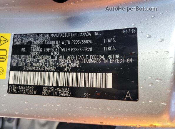 2T2BZMCA3JC150987 2018 LEXUS RX Silver 