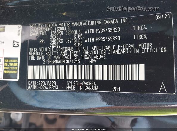 2T2HGMDA0NC074245 2022 LEXUS RX 450H Черный Вид подкапотного пространства