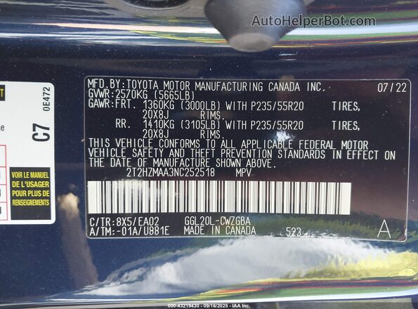 2T2HZMAA3NC252518 2022 LEXUS RX 350 Blue Widok komory silnika