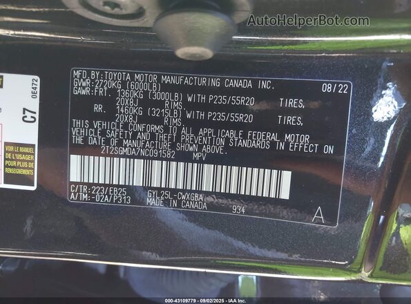 2T2SGMDA7NC091582 2022 LEXUS RX 450H Black 
