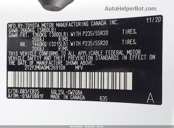 2T2YZMDA0MC269108 2021 LEXUS RX 350 White Widok komory silnika