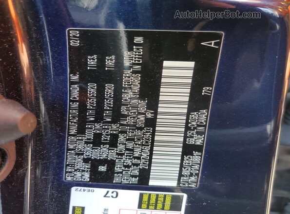 2T2YZMDA6LC239433 2020 LEXUS RX Blue Vista de la etiqueta del VIN