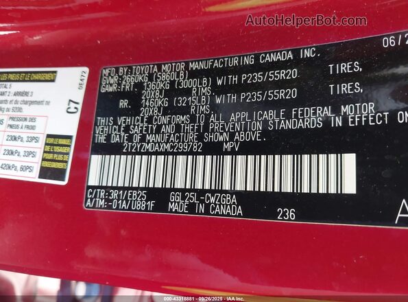 2T2YZMDAXMC299782 2021 LEXUS RX 350 Red Вид підкапотного простору